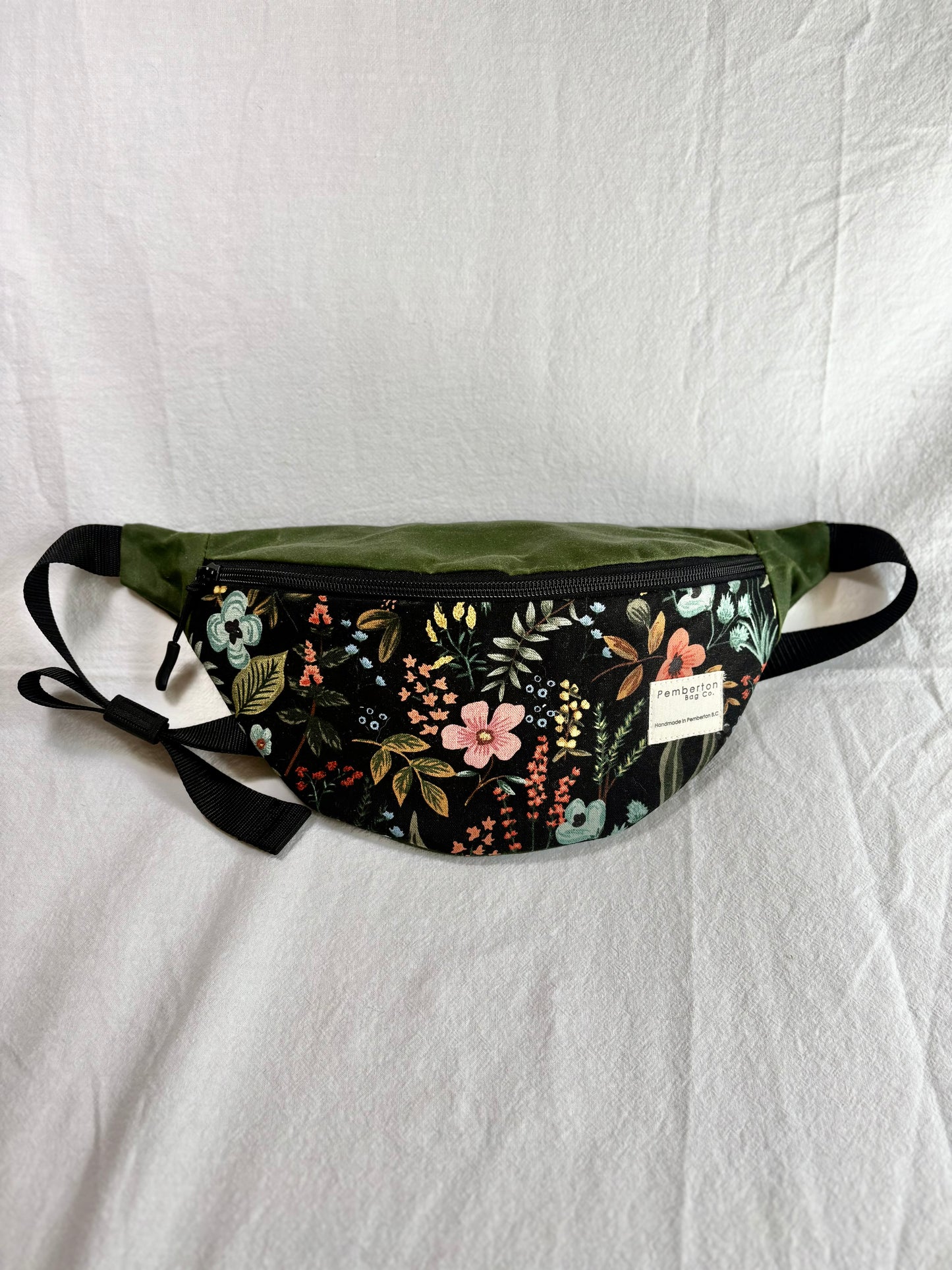 Green Oilskin - Black Floral Front Panel