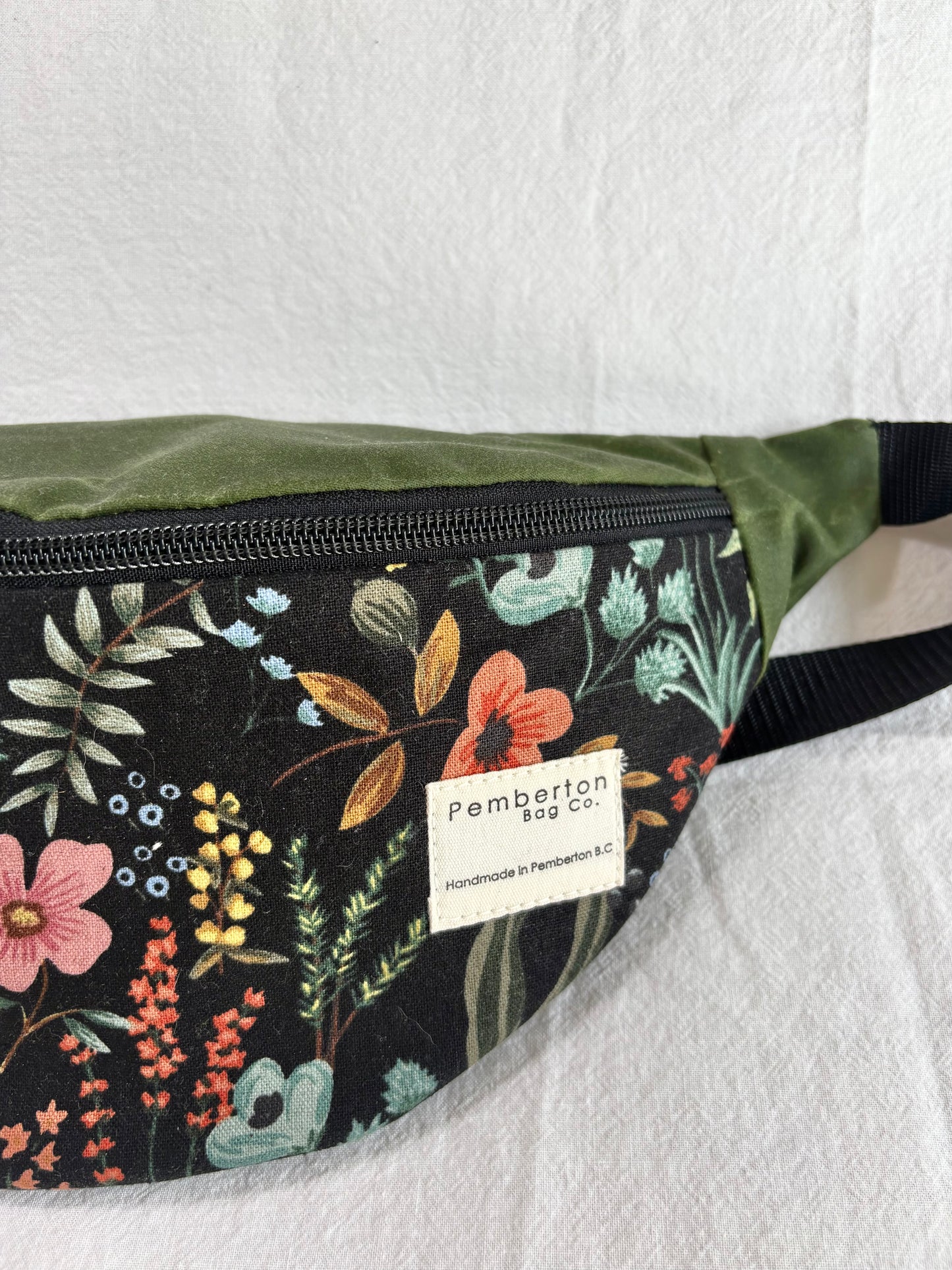 Green Oilskin - Black Floral Front Panel