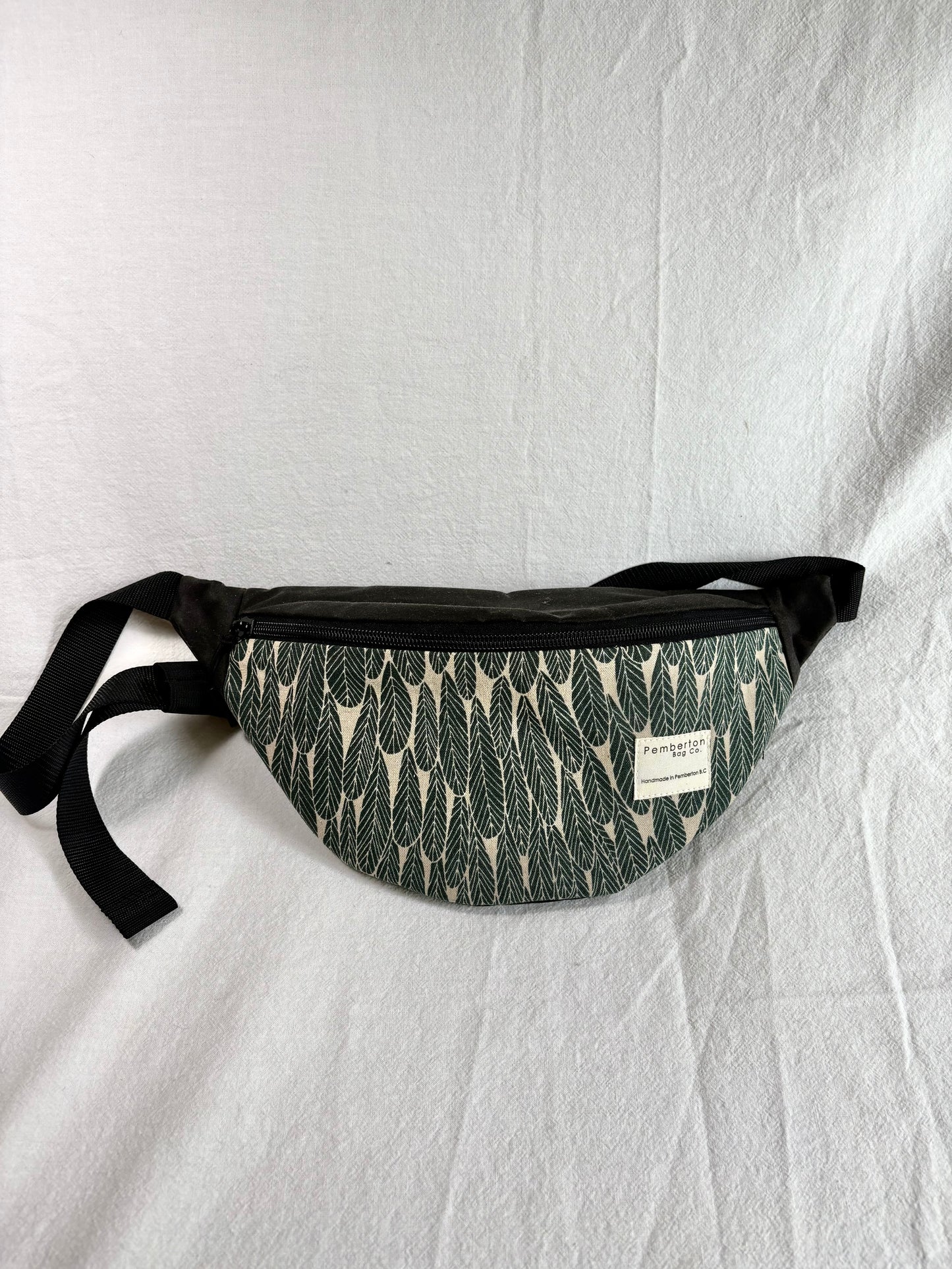 Charcoal Oilskin - Green Leaf Fabric