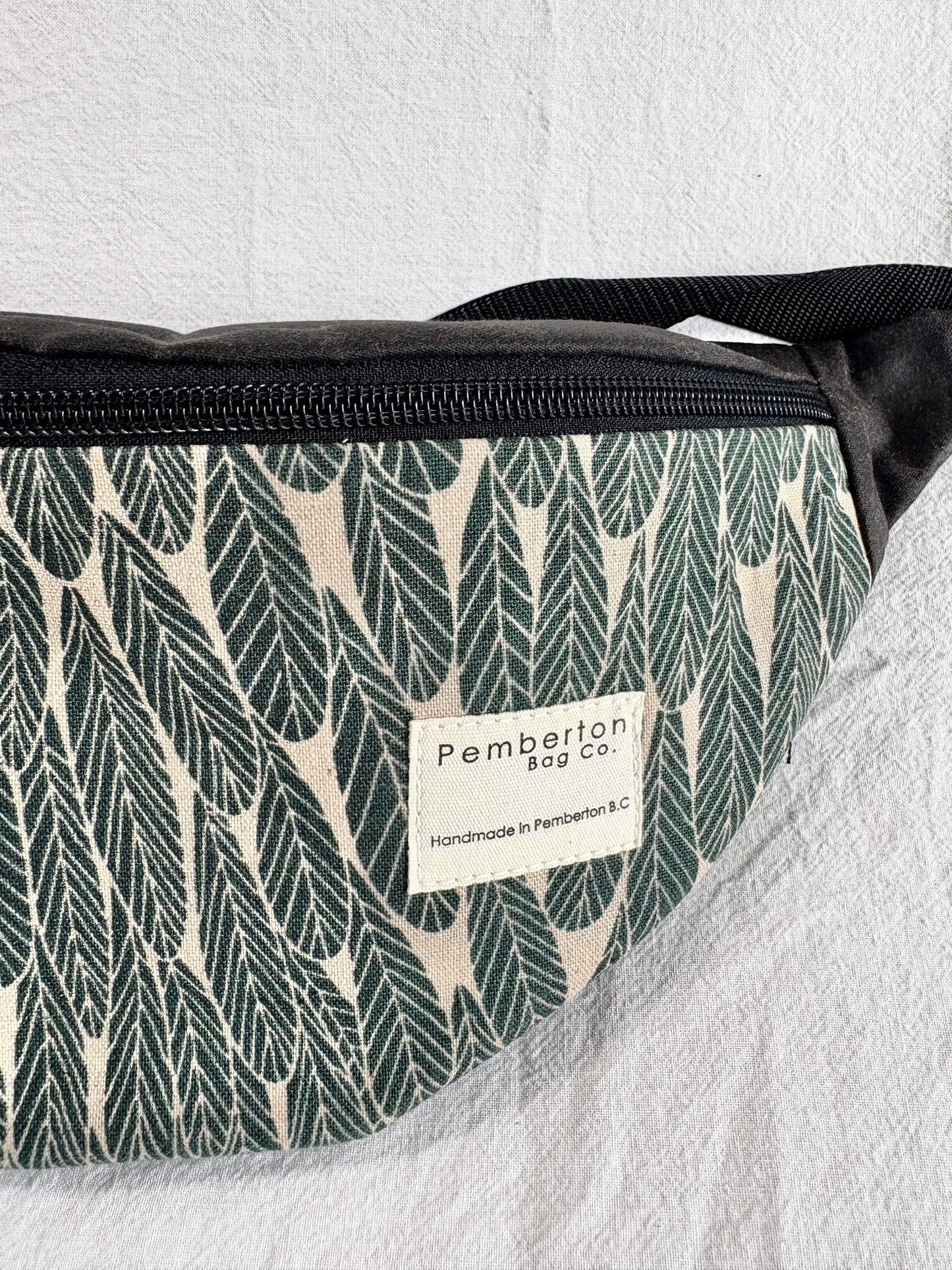 Charcoal Oilskin - Green Leaf Fabric