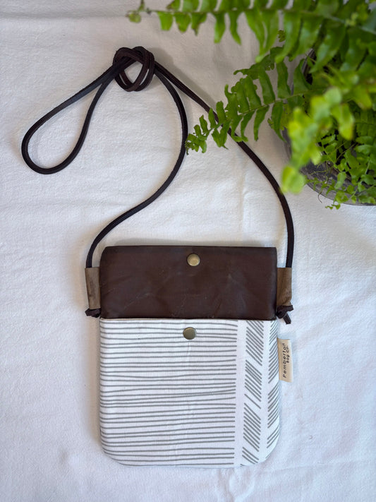 Blue Lines on White - Brown Oilskin