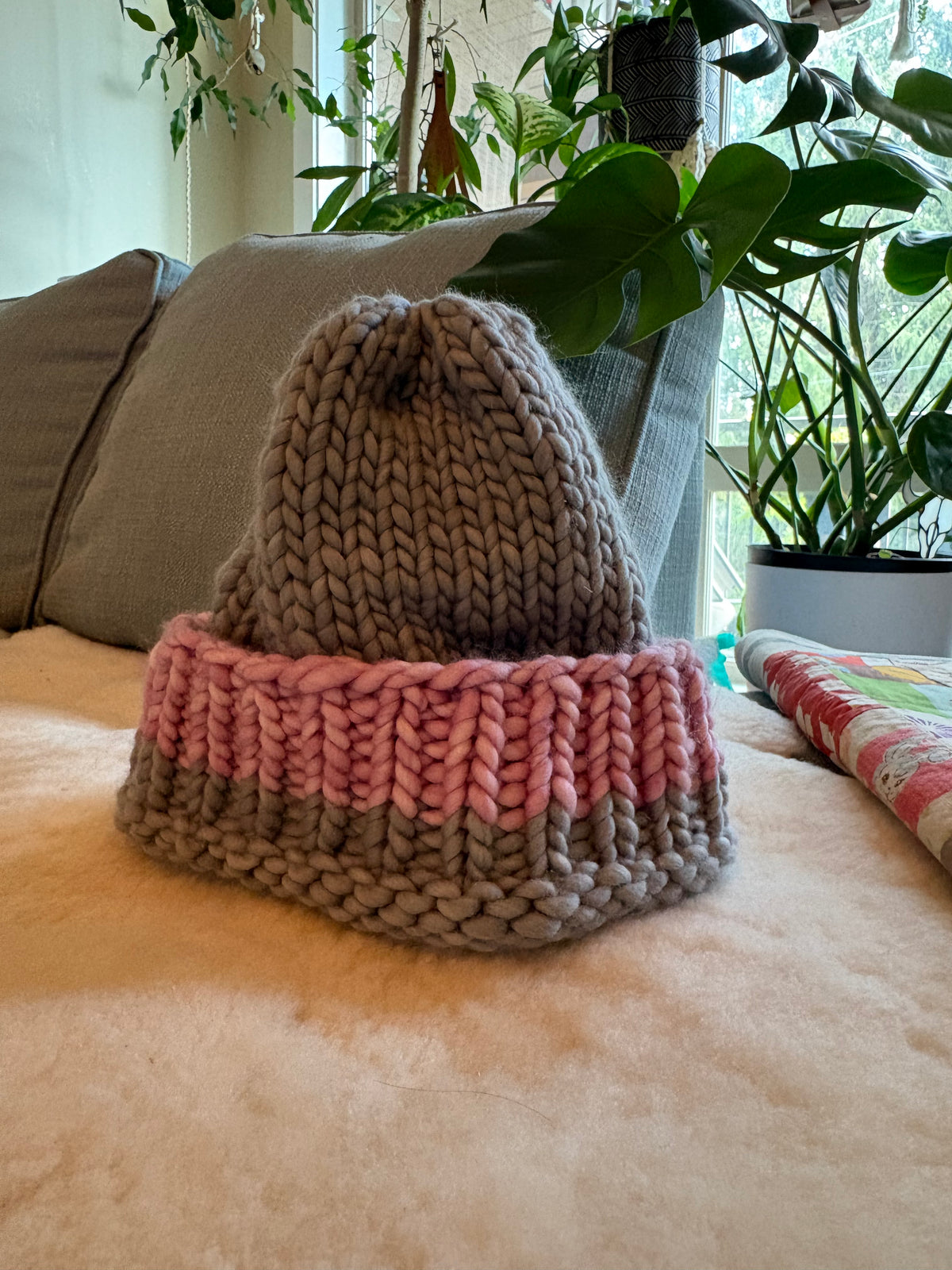 Grey with Wide Pink Strip