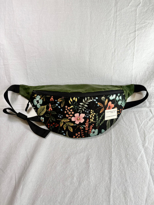 Green Oilskin - Black Floral Front Panel