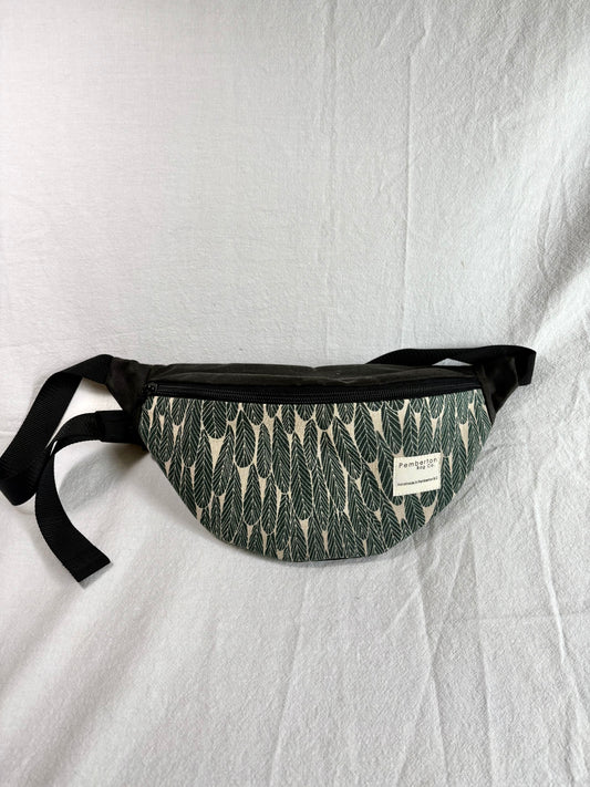 Charcoal Oilskin - Green Leaf Fabric