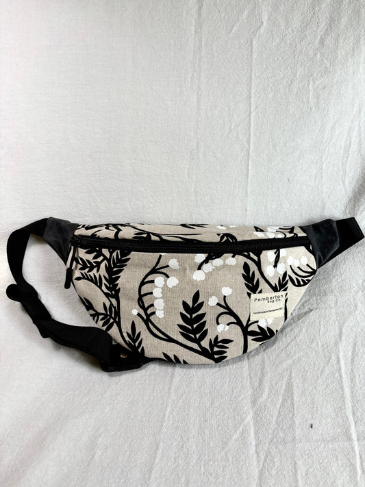 Charcoal Oilskin - Back Panel Only - Black and White Floral Patterned Fabric