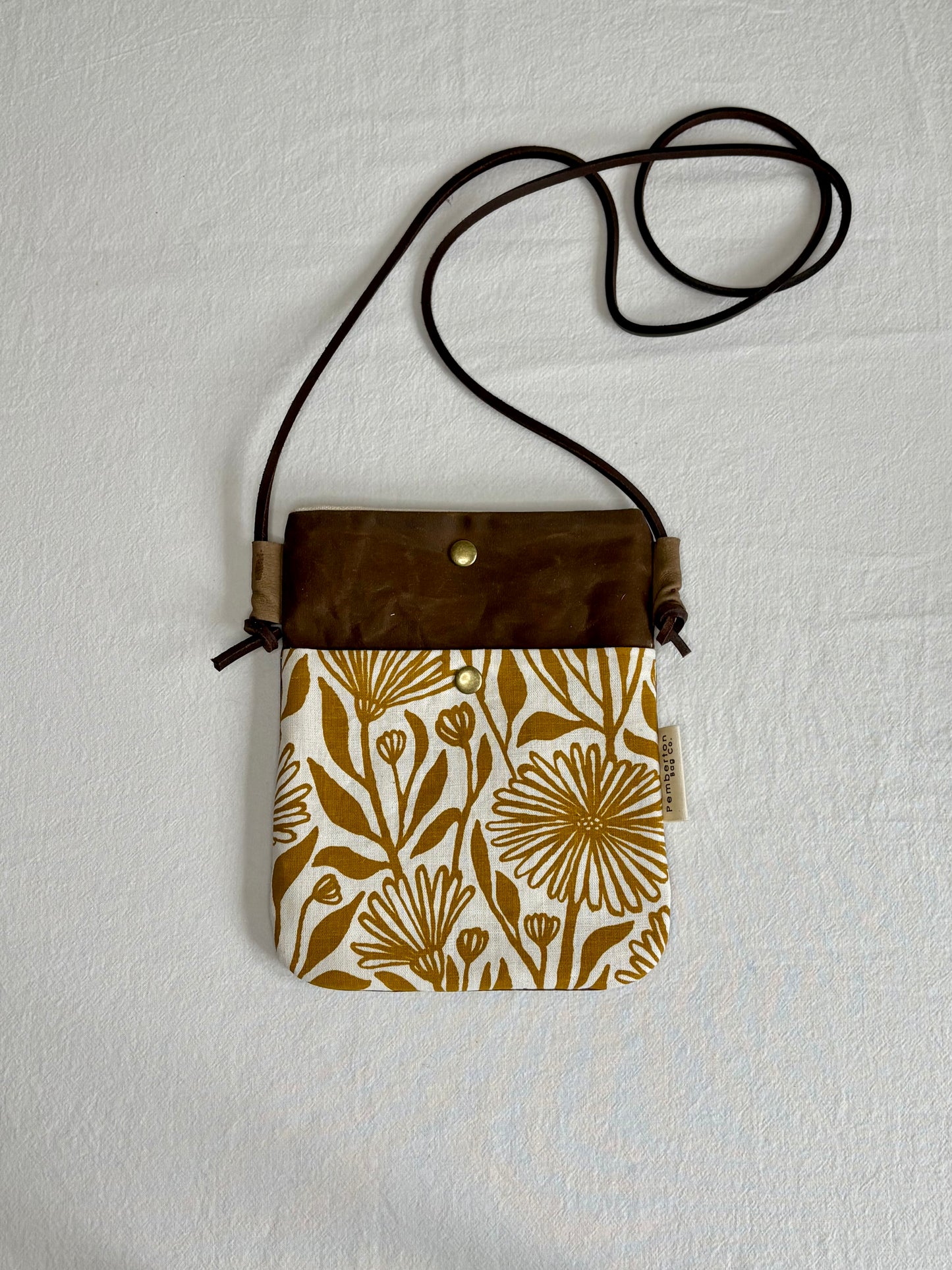 Phone Sling Pouch - Wild Daisies - Mustard Colour